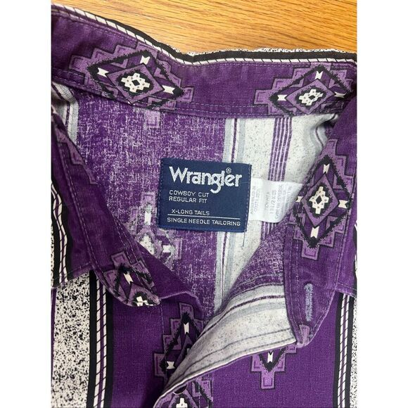 Vintage Wrangler 90s Pearl Snap XL Purple Aztec Print - Picture 5 of 10